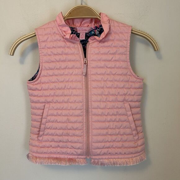 Lilly Pulitzer Girl's Pink Puffer Vest Size M Fringe Girly‎ - Picture 1 of 5